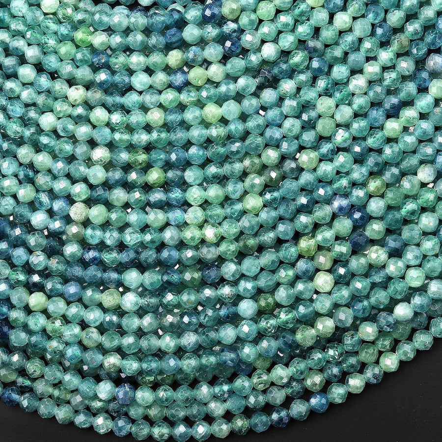 AAA Translucent Faceted Natural Bicolor Blue Green Kyanite 4mm Round Beads 15.5" Strand