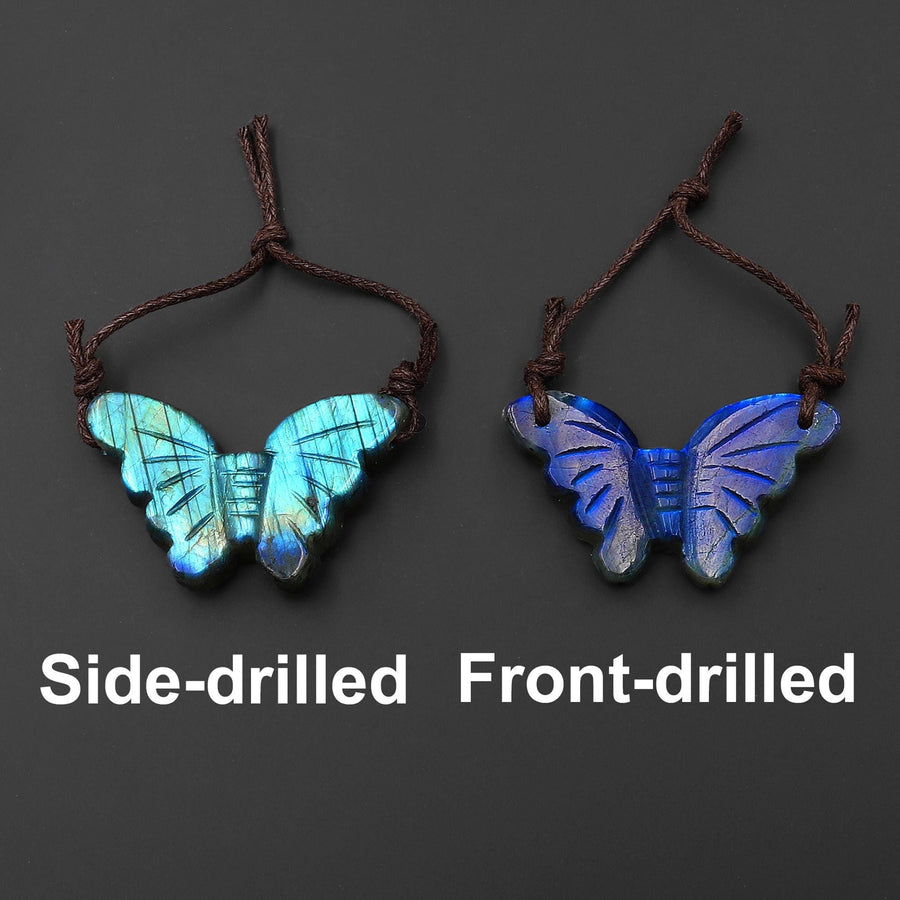 AAA Hand Carved Natural Labradorite Butterfly Pendant 2 Two Hole Gemstone Focal Bead
