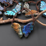 AAA Hand Carved Natural Labradorite Butterfly Pendant 2 Two Hole Gemstone Focal Bead