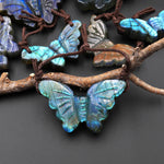 AAA Hand Carved Natural Labradorite Butterfly Pendant 2 Two Hole Gemstone Focal Bead