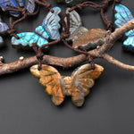 AAA Hand Carved Natural Labradorite Butterfly Pendant 2 Two Hole Gemstone Focal Bead