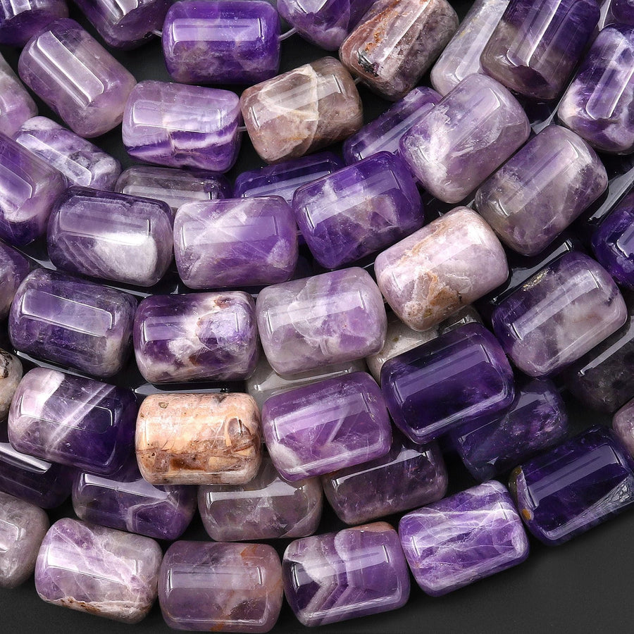 Natural Chevron Amethyst Barrel Tube Beads 10x14mm 15.5" Strand
