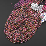Faceted Natural Multicolor Tourmaline 4mm Rondelle Beads Pink Green Blue Gemstone 15.5" Strand