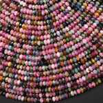 Faceted Natural Multicolor Tourmaline 4mm Rondelle Beads Pink Green Blue Gemstone 15.5" Strand