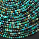 AAA Faceted Natural Chrysocolla Azurite 4mm Cube Gemstone 15.5" Strand