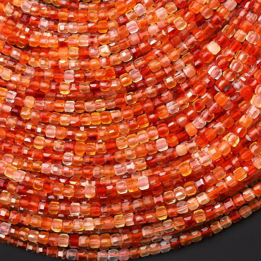 AAA Faceted Natural Fiery Orange Red Carnelian 3mm Cube Beads Gemstone 15.5" Strand