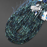 Natural Paraiba Blue Tourmaline Faceted 4mm Round Beads Gradient Shaded Indicolite Ombre Gemstone 15.5" Strand