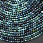 Natural Paraiba Blue Tourmaline Faceted 4mm Round Beads Gradient Shaded Indicolite Ombre Gemstone 15.5" Strand