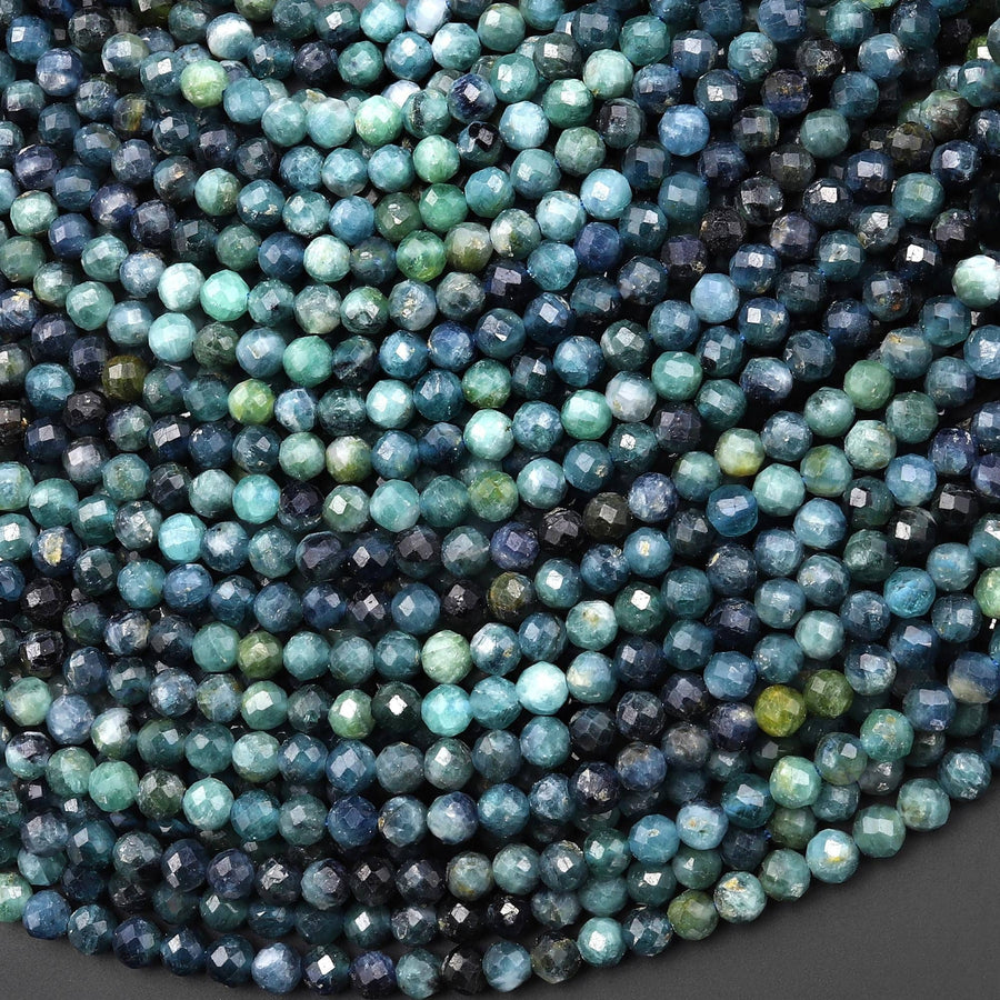 Natural Paraiba Blue Tourmaline Faceted 4mm Round Beads Gradient Shaded Indicolite Ombre Gemstone 15.5" Strand