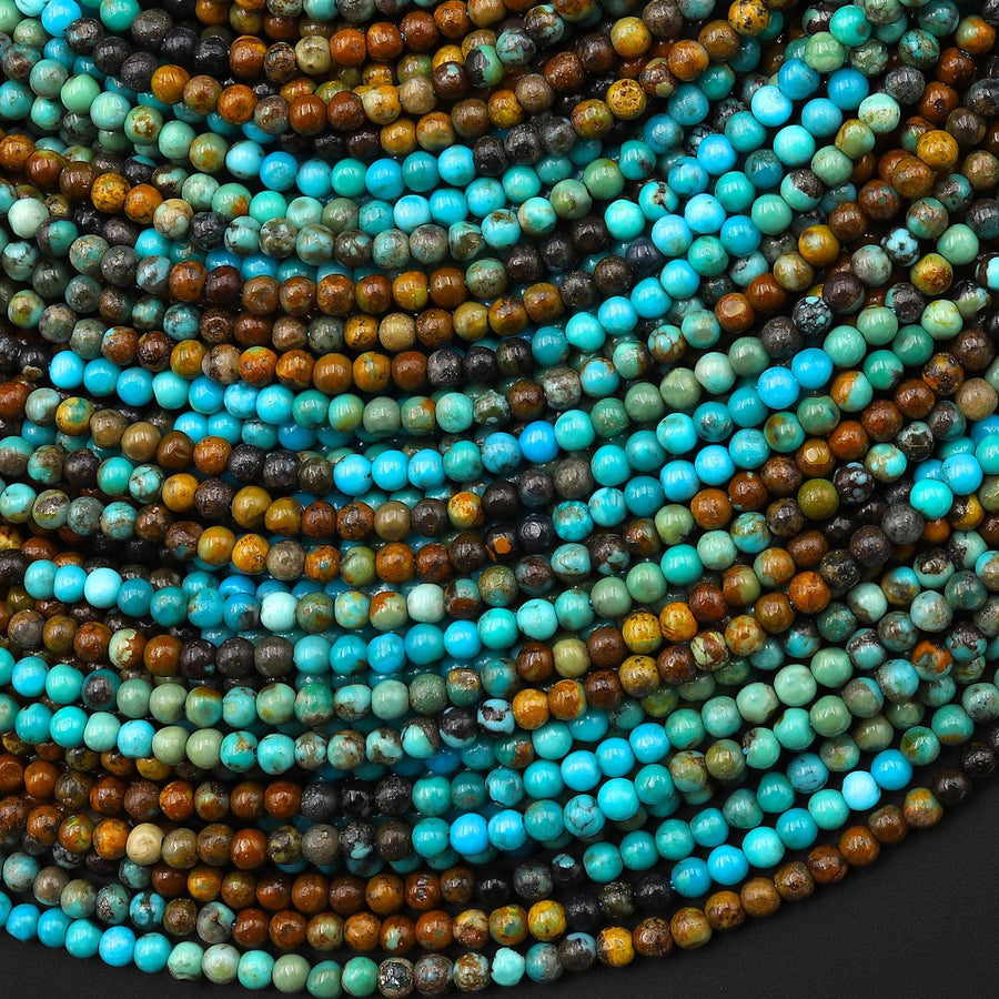 AAA Genuine Natural Turquoise 2mm Smooth Round Beads Multicolor Blue Green Brown Gradient Ombre 15.5" Strand