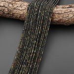 AAA Natural Black Blue Green Tourmaline 2mm Smooth Round Beads 15.5" Strand