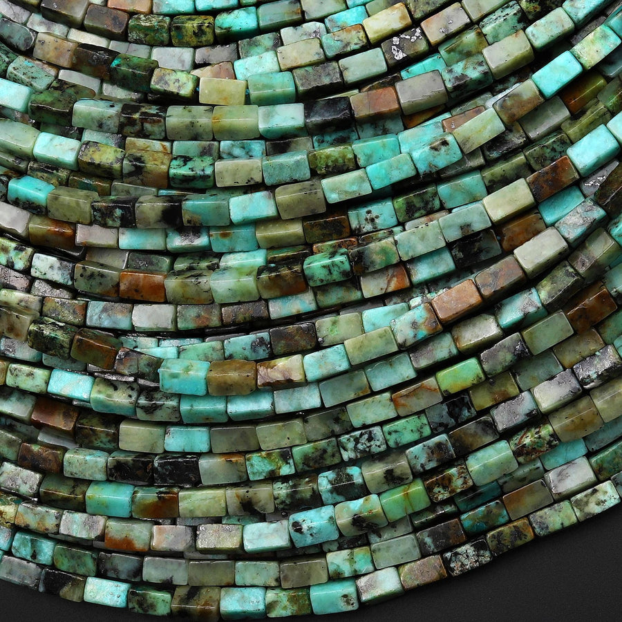 Natural African Turquoise 4x2mm Long Thin Rectangle Tube Beads Gemstone 15.5" Strand