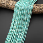 Natural Peruvian Aqua Blue Green Amazonite 4x2mm Long Thin Rectangle Tube Beads Gemstone 15.5" Strand