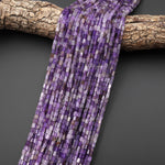 Natural Purple Amethyst 4x2mm Long Thin Rectangle Tube Beads Gemstone 15.5" Strand