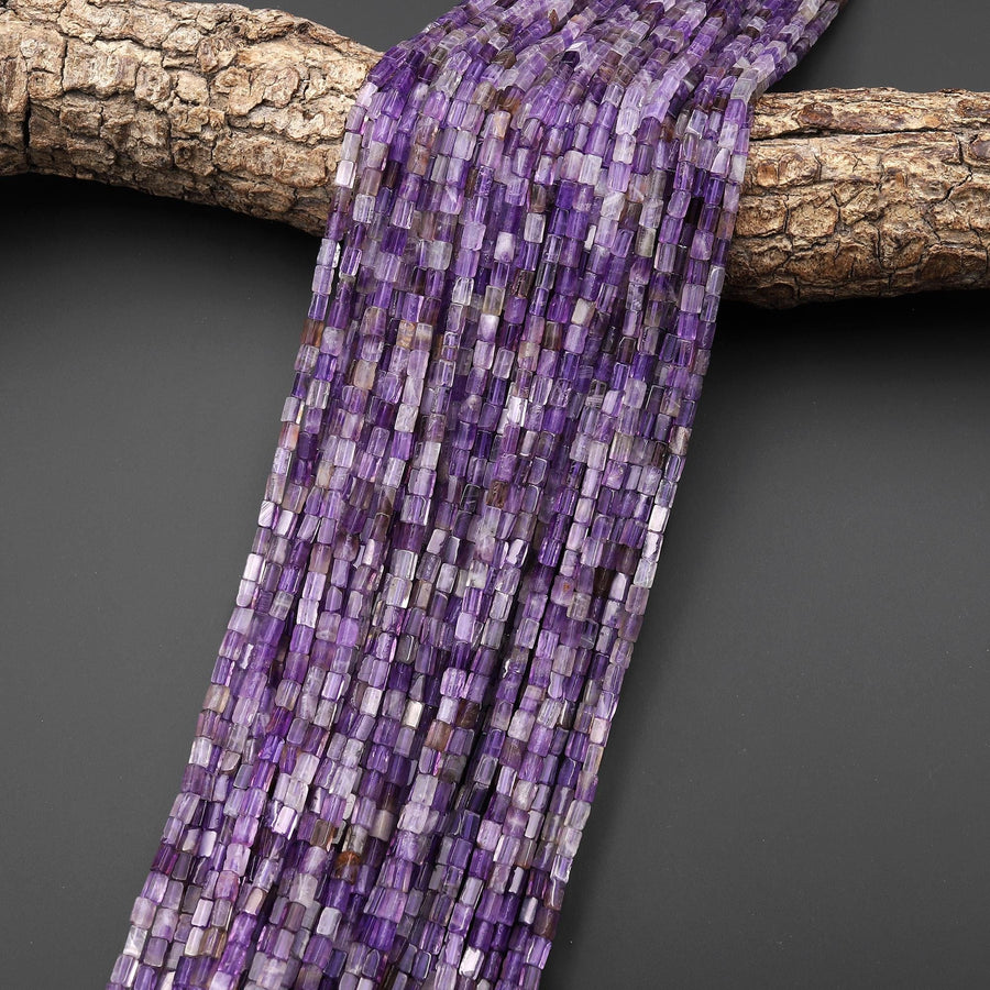 Natural Purple Amethyst 4x2mm Long Thin Rectangle Tube Beads Gemstone 15.5" Strand