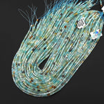 Natural Multicolor Natural Blue Green Golden Amazonite 4x2mm Long Thin Rectangle Tube Beads Gemstone 15.5" Strand