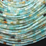 Natural Multicolor Natural Blue Green Golden Amazonite 4x2mm Long Thin Rectangle Tube Beads Gemstone 15.5" Strand