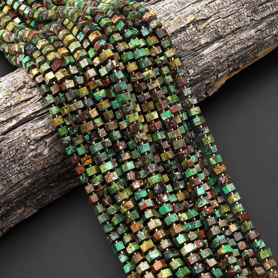 Natural Chrysocolla in Copper From Arizona Faceted Hexagon Rondelle Heishi 7mm Beads 15.5" Strand