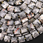 Faceted Natural Gray Map Jasper 10mm Gemstone Square Beads 15.5" Strand