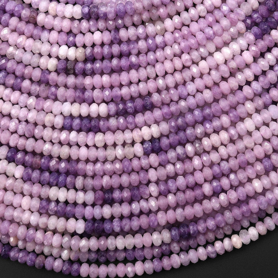 AAA Natural Light Lilac Purple Lepidolite Faceted 3mm 4mm Rondelle Beads Ombre Gemstone 15.5" Strand B4287