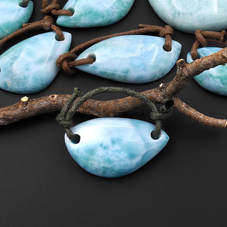 AAA Drilled Natural Larimar Pendant 2 Two Hole Connector Genuine Real Blue Larimar Gemstone Focal Bead