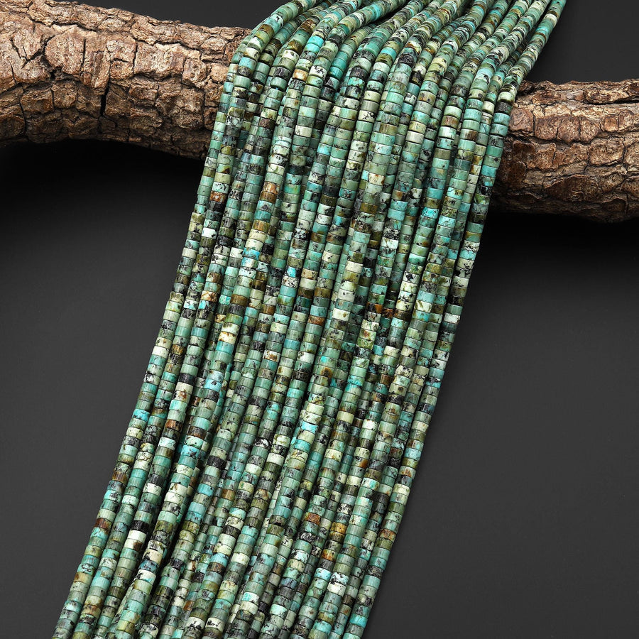 AAA Natural Blue Green African Turquoise Heishi Beads 4mm Gemstone 15.5" Strand