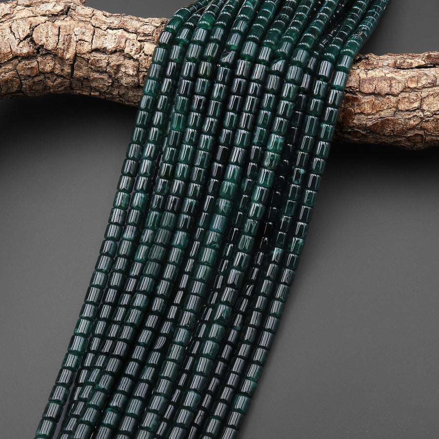 AAA Natural Guatemalan Dark Blue Green Jade Smooth Tube Cylinder Beads 6mm 15.5" Strand