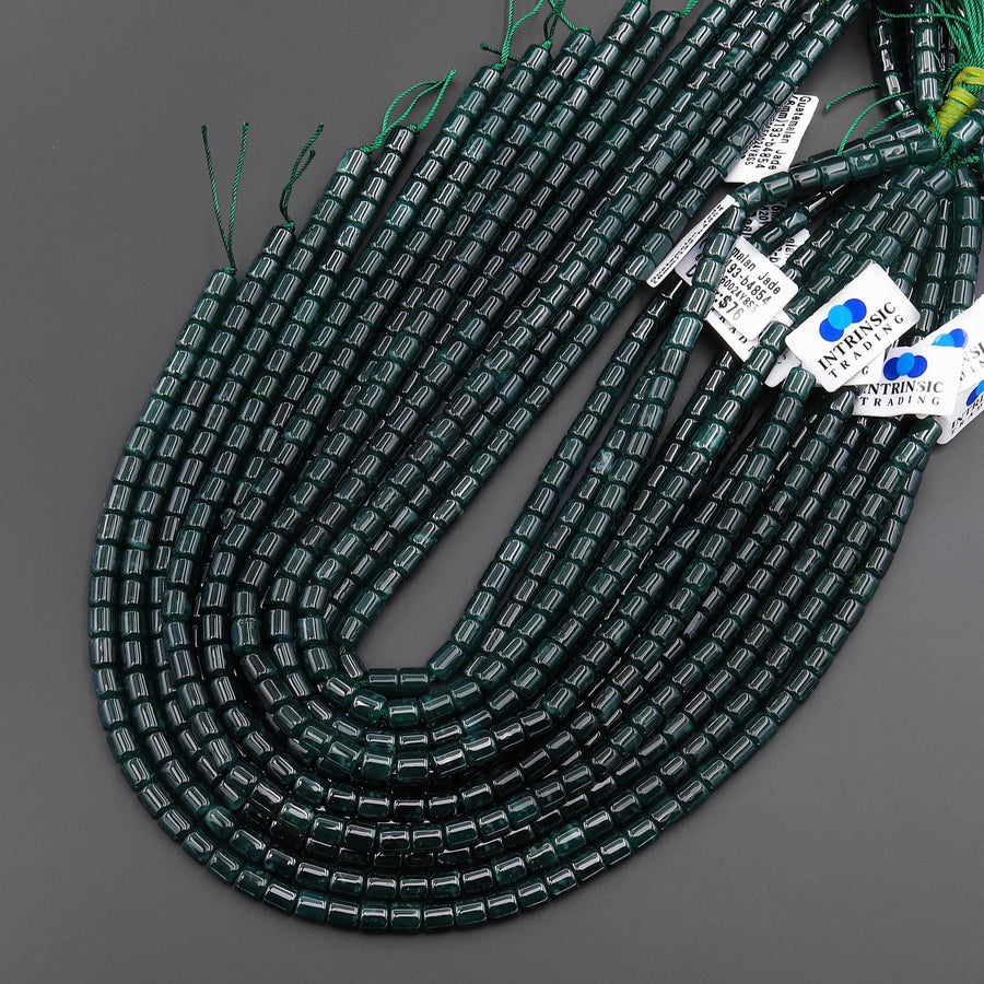 AAA Natural Guatemalan Dark Blue Green Jade Smooth Tube Cylinder Beads 6mm 15.5" Strand