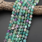 Carved Natural Green Fluorite 11mm Geometric Melon Round Beads 15.5" Strand