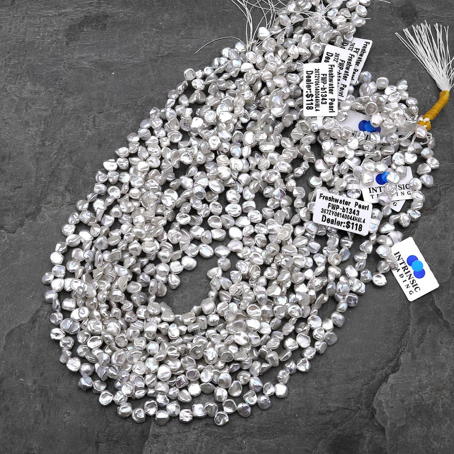AAA Small Natural White Keishi Pearl 6mm Teardrop Petal Top Side Drilled 15.5" Strand