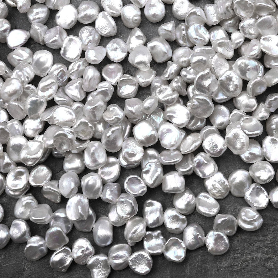 AAA Small Natural White Keishi Pearl 6mm Teardrop Petal Top Side Drilled 15.5" Strand