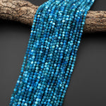 AAA Faceted Natural Sky Blue Apatite 3mm 4mm Round Beads Gemstone 15.5" Strand