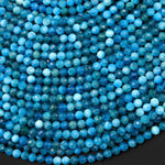 AAA Faceted Natural Sky Blue Apatite 3mm 4mm Round Beads Gemstone 15.5" Strand