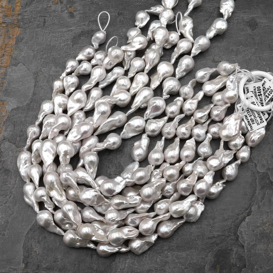 AAA High Luster Large Genuine White Freshwater Baroque Flame Ball Ming Pearl 16" Strand
