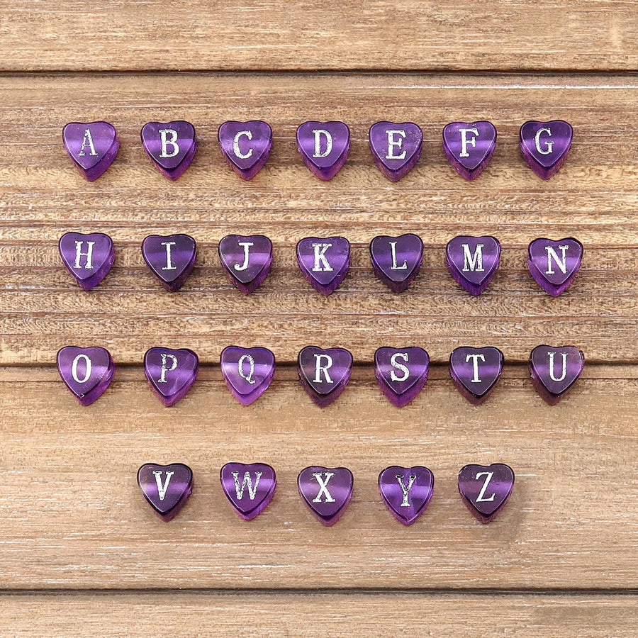 AAA Laser Engraved Drilled Natural Purple Amethyst Heart Beads 8mm Choose from 26 Alphabet Letters Name Initial