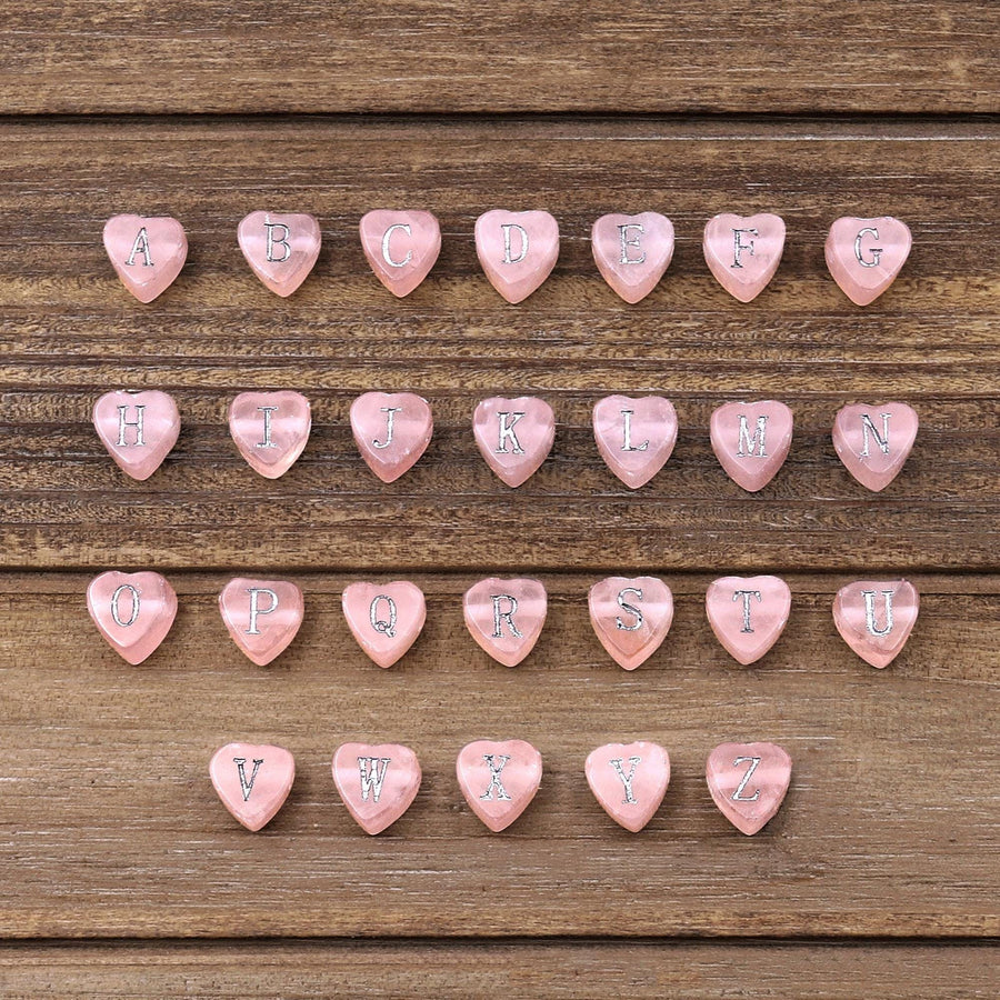 AAA Laser Engraved Drilled Natural Pink Rose Quartz Heart Beads 8mm Choose from 26 Alphabet Letters Name Initial