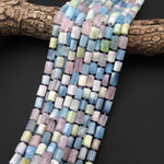 Natural Blue Yellow Green Aquamarine Pink Morganite Tube Beads 15.5" Strand