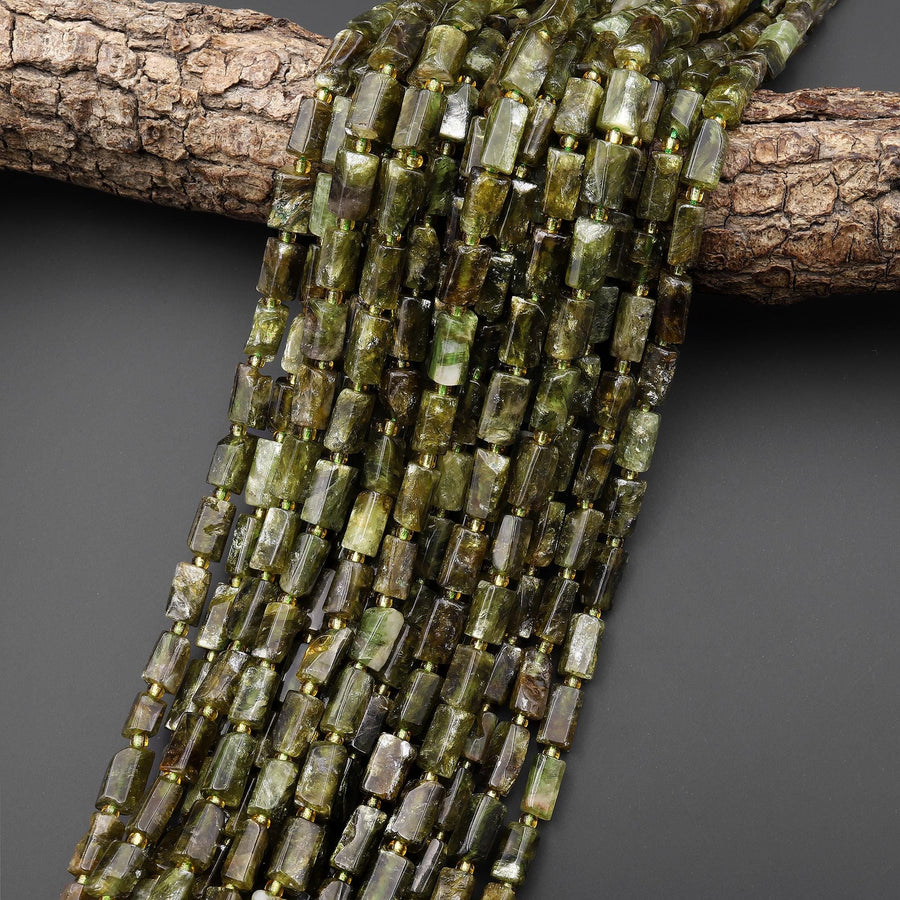 Rare Natural Green Lepidolite Tube Cylinder Beads Gemstone 15.5" Strand