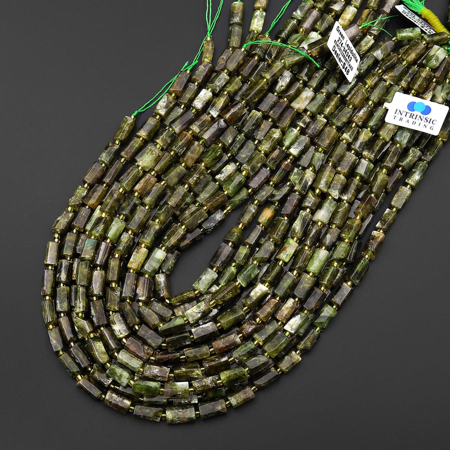 Rare Natural Green Lepidolite Tube Cylinder Beads Gemstone 15.5" Strand