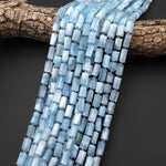 Natural Blue Aquamarine Tube Cylinder Gemstone Beads 15.5" Strand