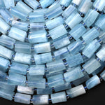 Natural Blue Aquamarine Tube Cylinder Gemstone Beads 15.5" Strand