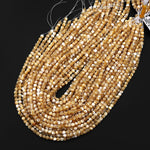 Faceted Natural Golden Brown Mother of Pearl Shell Cube Beads 4mm 15.5" Strand