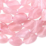 AAA Large Natural Madagascar Pink Rose Quartz Wavy Oval Beads Strand 15.5" Strand