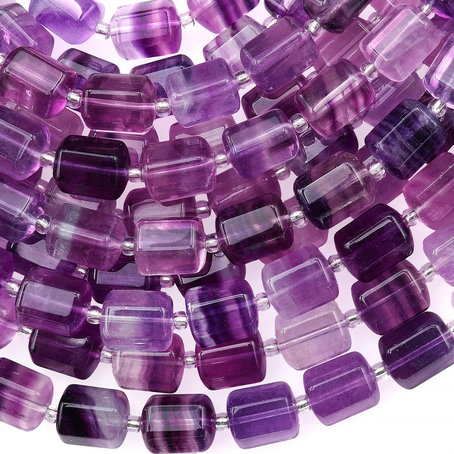 AAA Natural Violet Pink Purple Fluorite Faceted Cylinder Tube Beads 15.5" Strand