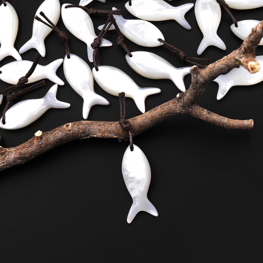 AAA Iridescent Hand Carved Natural White Mother of Pearl Fish Pendant