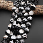 AAA Natural Black Tuxedo Agate Smooth Coin Beads W/ White Quartz Matrix 20mm 15.5" Strand