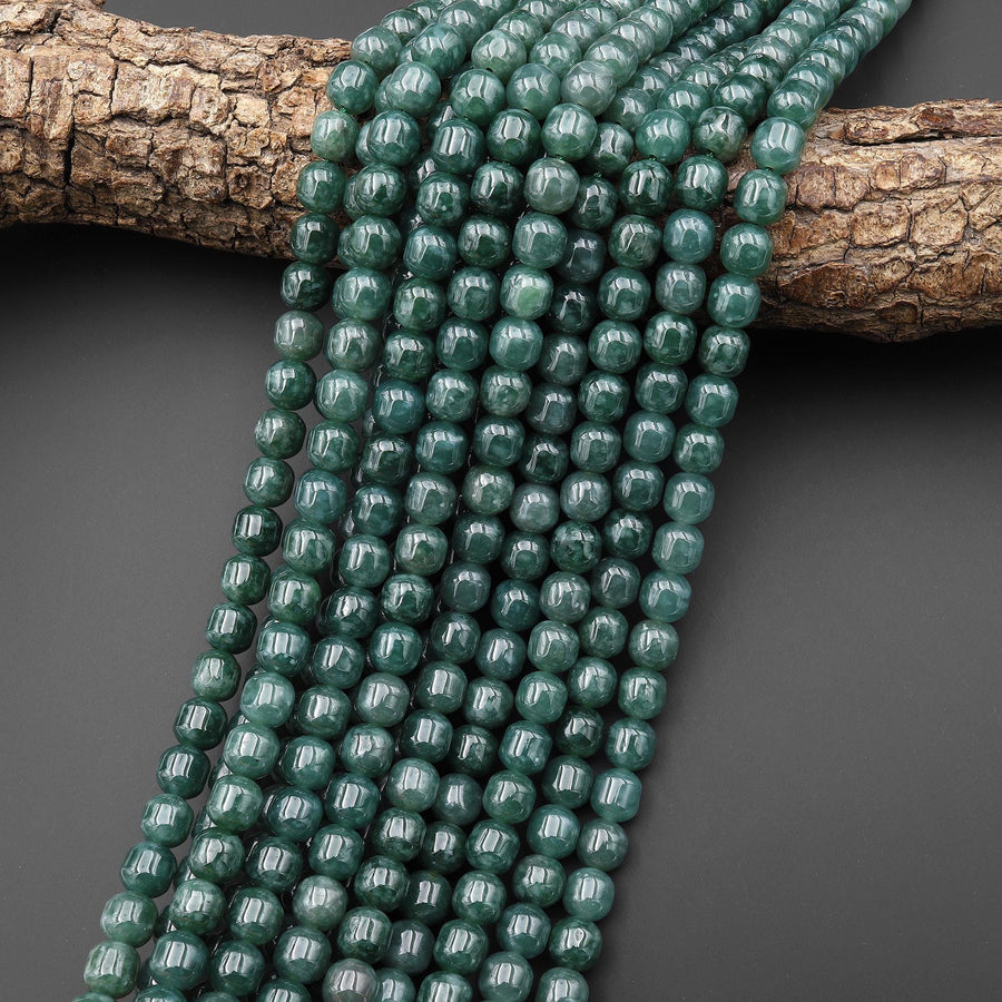 AAA Natural Guatemalan Blue Green Jade Smooth Rounded Cylinder 8mm Beads 15.5" Strand