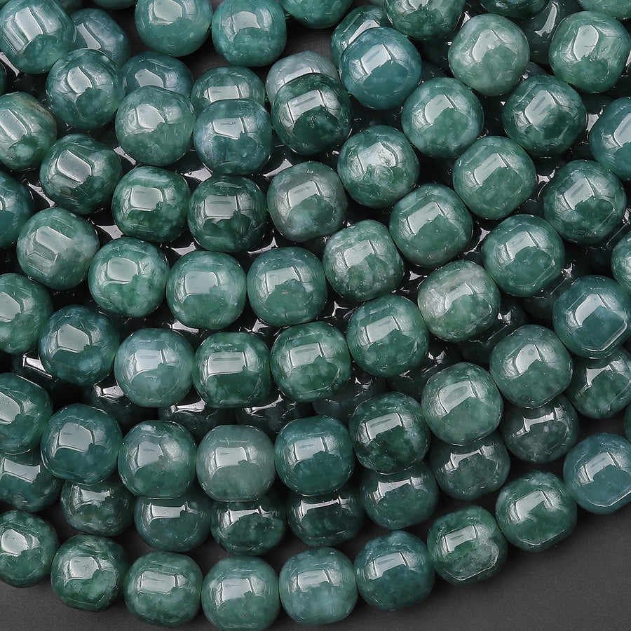 AAA Natural Guatemalan Blue Green Jade Smooth Rounded Cylinder 8mm Beads 15.5" Strand
