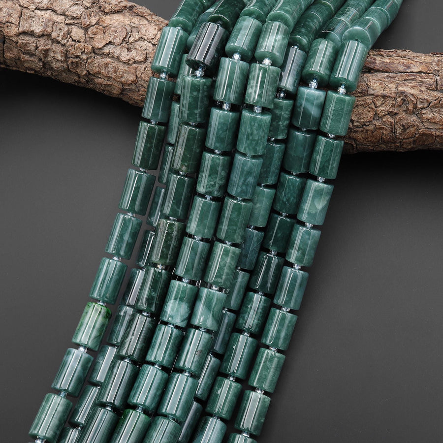 AAA Natural Guatemalan Blue Green Jade Smooth Tube Cylinder Beads 14x9mm 15.5" Strand