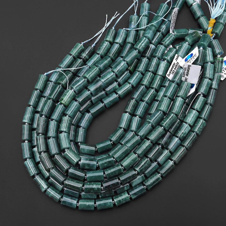 AAA Natural Guatemalan Blue Green Jade Smooth Tube Cylinder Beads 14x9mm 15.5" Strand